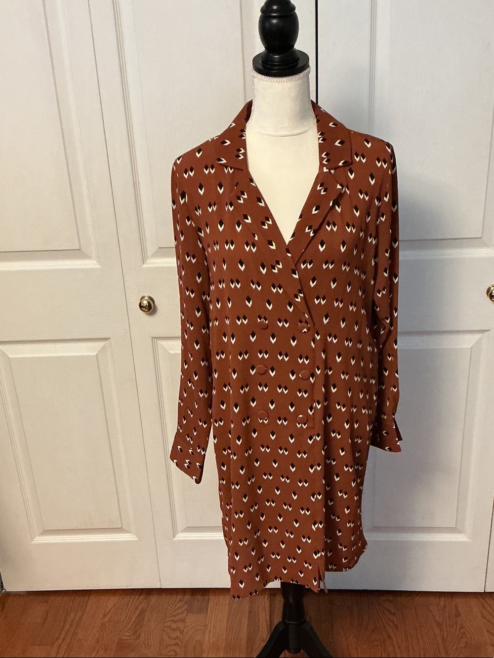 Women's Rust Printed V-Neck Long Sleeve Tunic